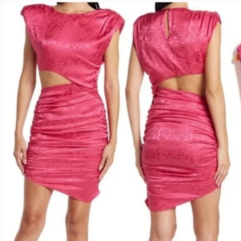 Ronny Kobo Kyle Asymmetric Cutout Ruched Sleeveless in pink size S